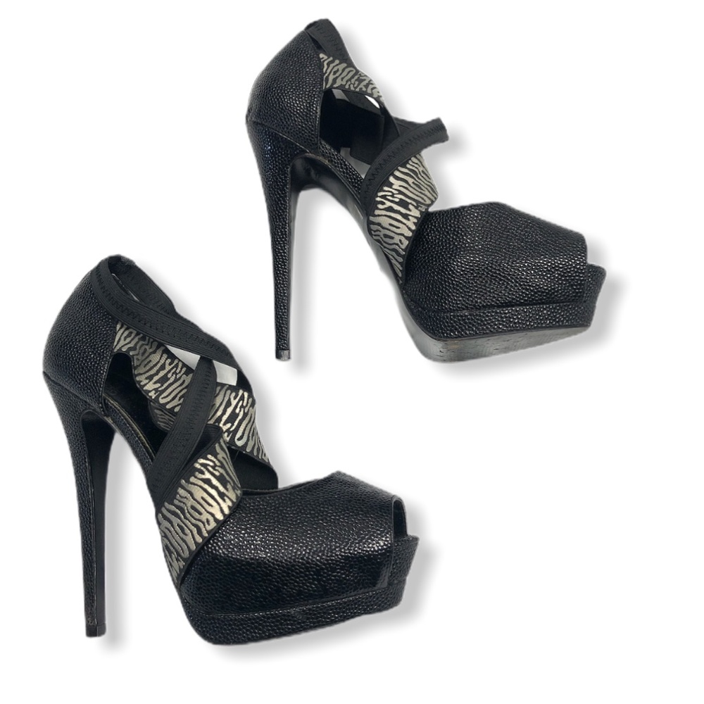 Black Colin Stuart Open Toe Strappy Platforms 7b - image 1